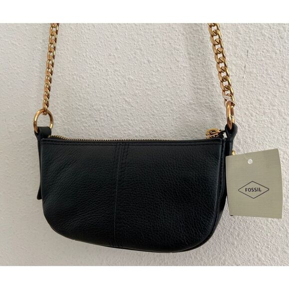 Fossil Jolie Black Gold Mini Bag Crossbody Purse Soft Genuine Leather - Picture 11 of 13
